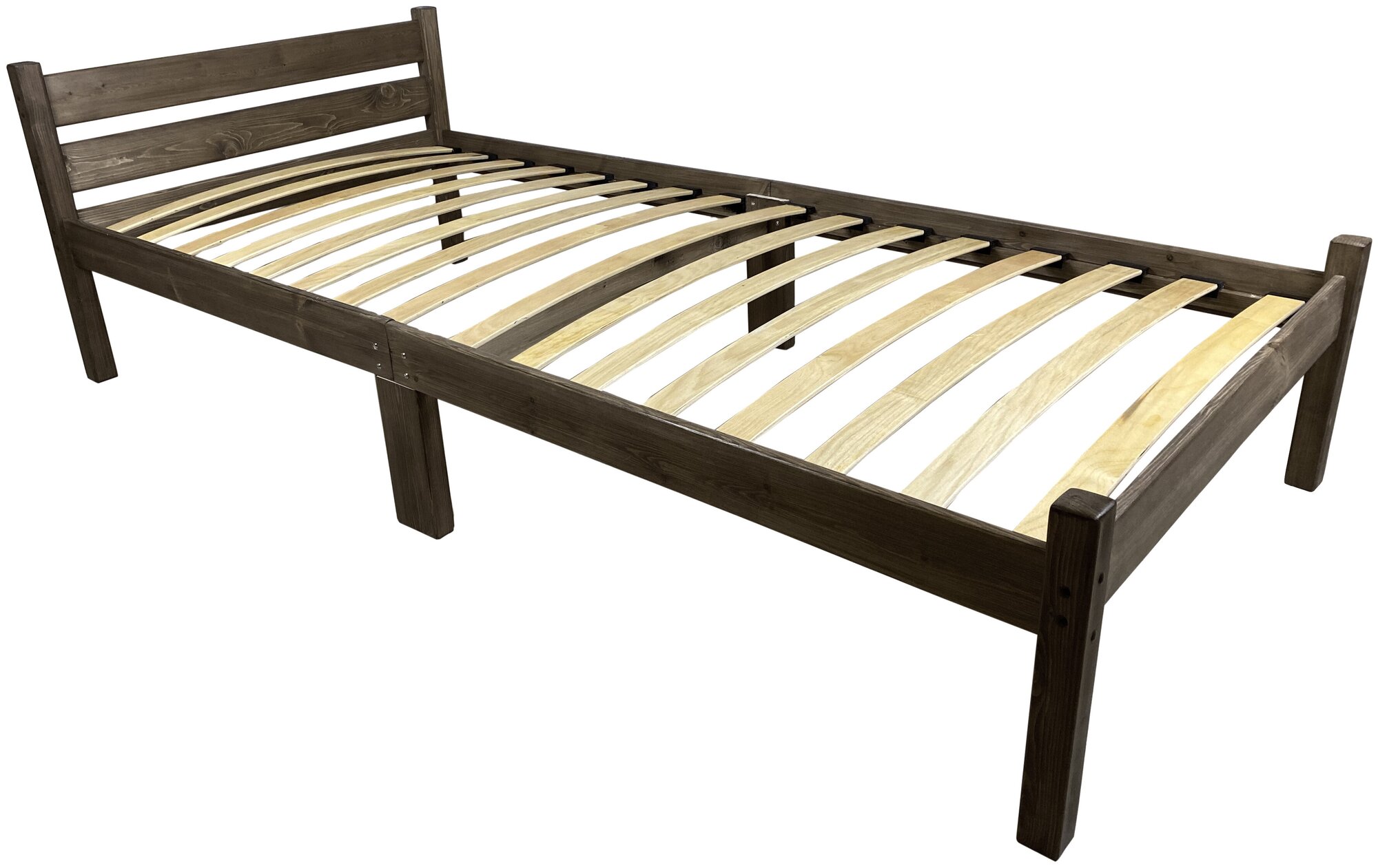 Кровать односпальная с ортопедическим основанием для взрослых из сосны 90х190 см, цвет венге
