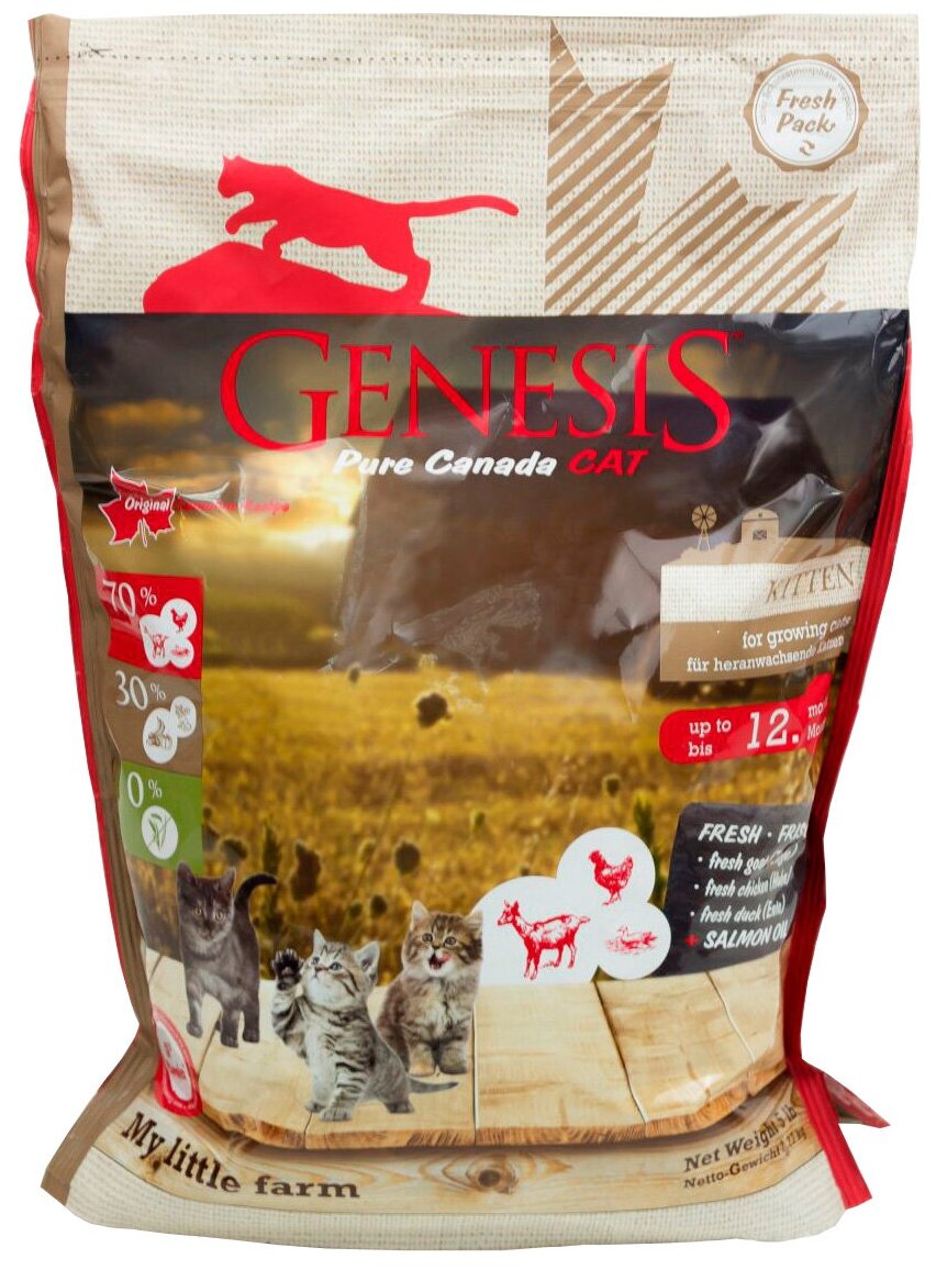 Genesis сухой корм для котят всех пород, утка, коза и курица (2,26 кг) - фото №1