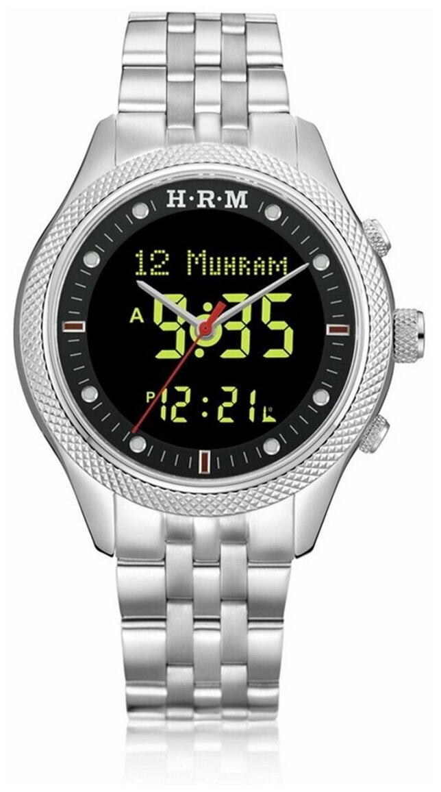 Оригинальные исламские часы с временами намазов Аль Харамейн 6105 с металлическими ремешками. Azan Watch