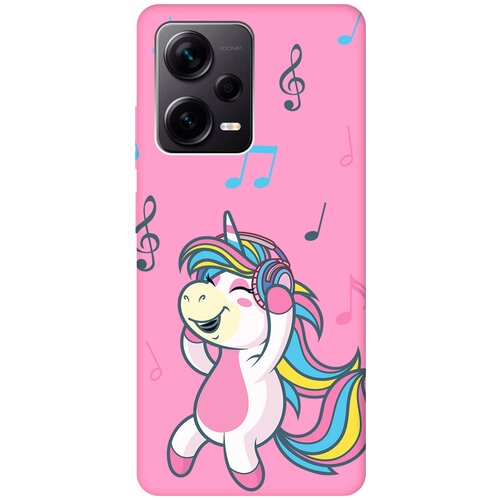 Матовый чехол Musical Unicorn для Xiaomi Redmi Note 12 Pro / Note 12 Pro+ / Note 12 Explorer Edition с 3D эффектом розовый