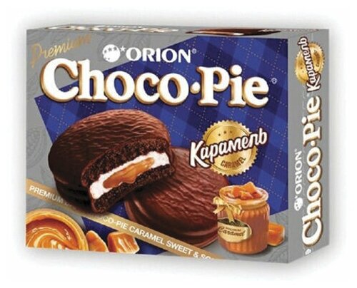 Печенье ORION "Choco Pie Dark Caramel" темный шоколад, карамельное, 360 г (12 штук х 30 г), О0000013514