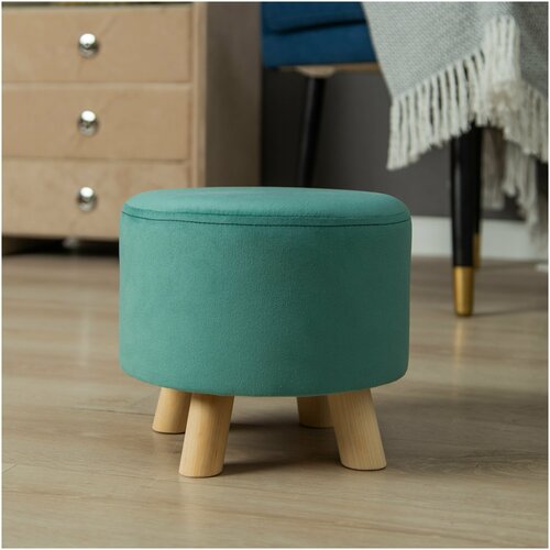 Круглый пуфик MINI SCANDI на ножках в скандинавском стиле для детской комнаты или в прихожую / пуф в спальню или зал / банкетка зеленого цвета
