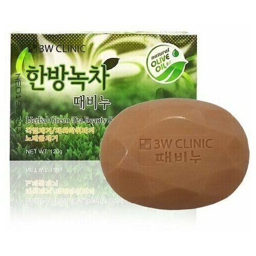 3W Clinic Мыло кусковое «зеленый чай» - Herbal green tea beauty soap, 120г