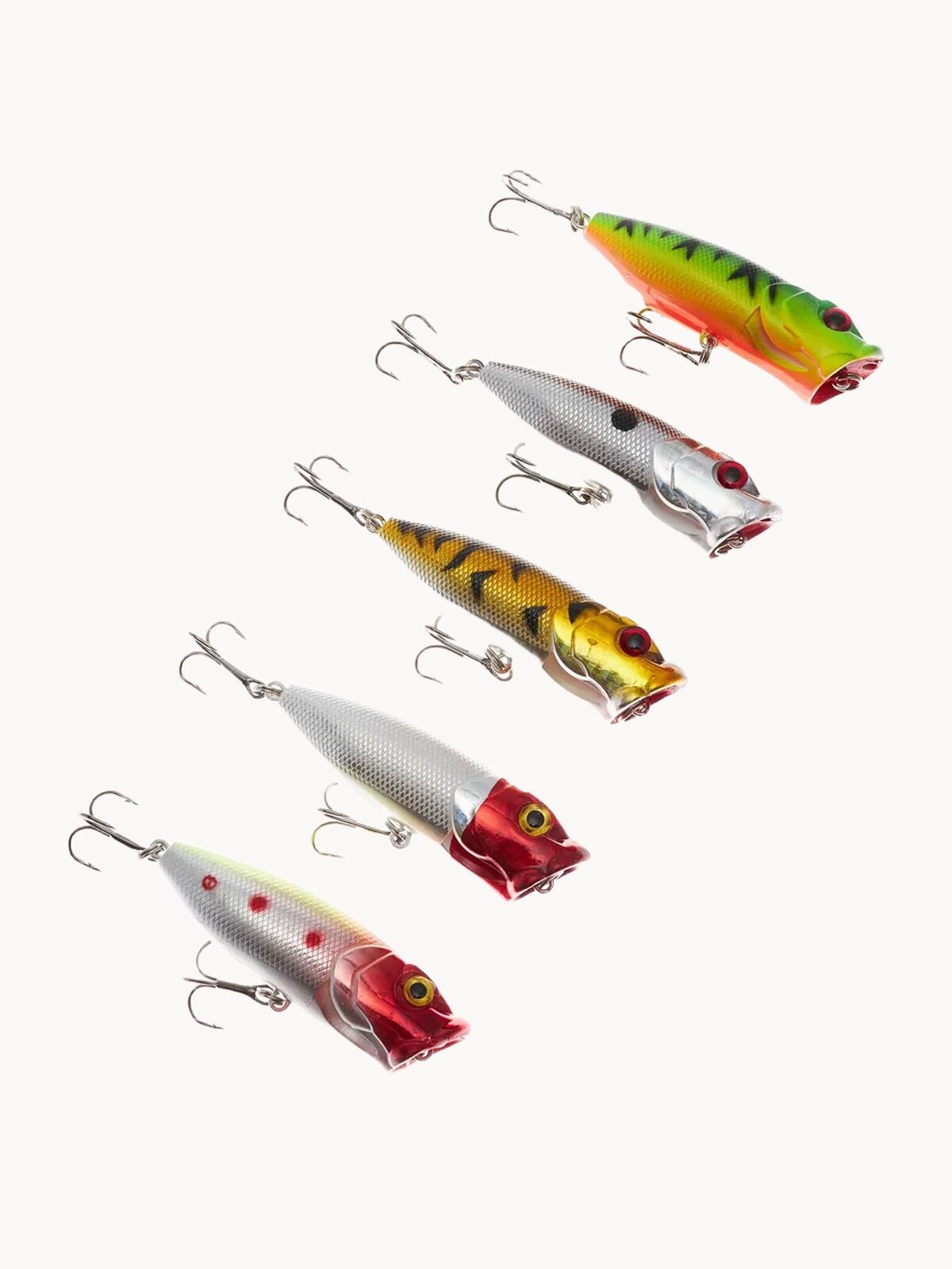 Попперы воблеры 10гр 12гр 5шт в боксе / Набор воблеров для рыбалки на щуку, жереха, окуня