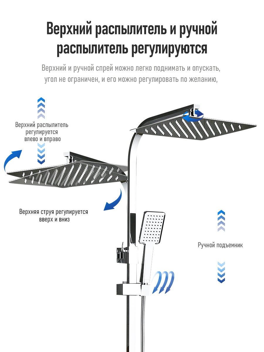 Душевая стойка с тропическим душем и смесителем Душевая система Gappo G2407 хром латунь — фото 1