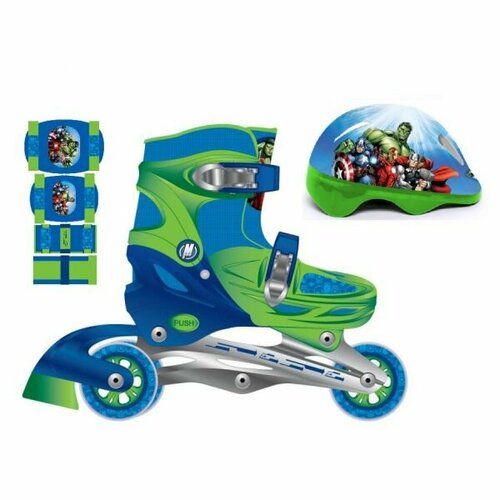 Раздвижные ролики Мстители со шлемом и защитой размер 26-29 3780₽