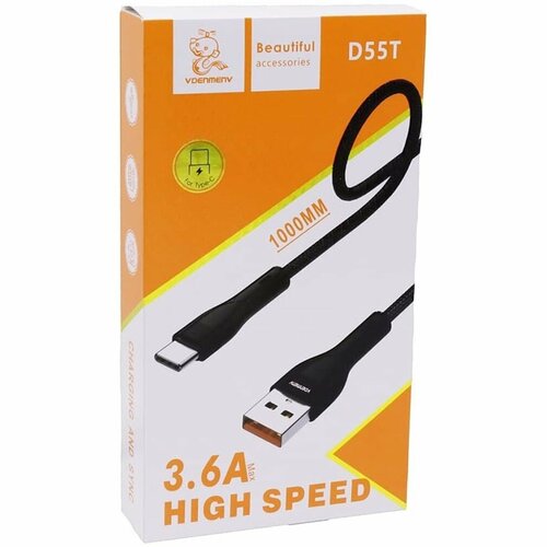 Кабель DENMEN D55T USB на Type-C 1м 3.6A - черный кабель denmen d01t type c белый