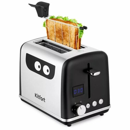Тостер Kitfort КТ-6219, 870 Вт, 6 режимов прожарки, 2 тоста, чёрно-серебристый тостер pioneer ts150 850 вт 7 режимов 2 тоста серебристый