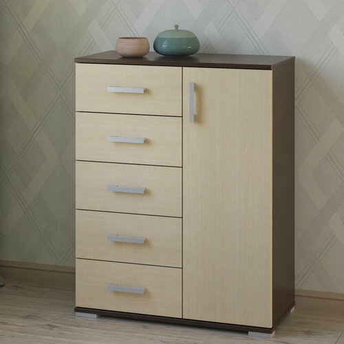 Комод с 5 ящиками и дверцей МагМебель №25 венге, дуб молочный