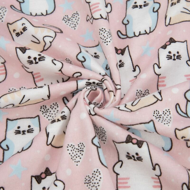 фото Ткань для шитья хлопок, 1 Метр ткани, Фланель 175 гр/м2, Для пеленок новорожденным, Отрез - 150х50 см, Котики на розовом