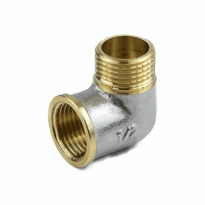 фото Угольник латунь никель Ду 15 (1/2") ВР/НР 9002 ГОСТ 32585-2013 Aquasfera 9002-01