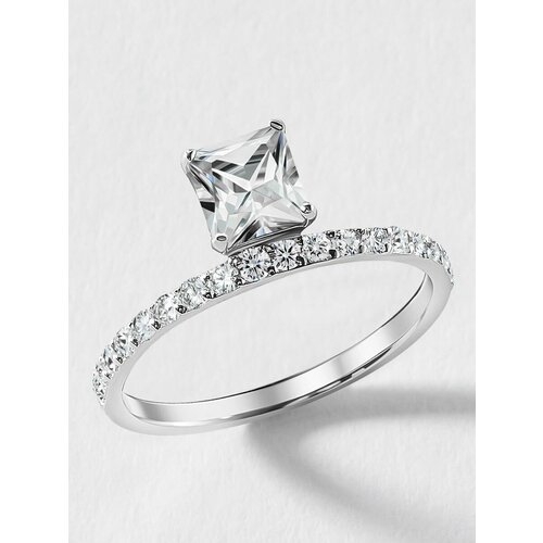 Кольцо помолвочное KAPLI jewelry, серебро, 925 проба, родирование, муассанит, размер 16, белый, серый