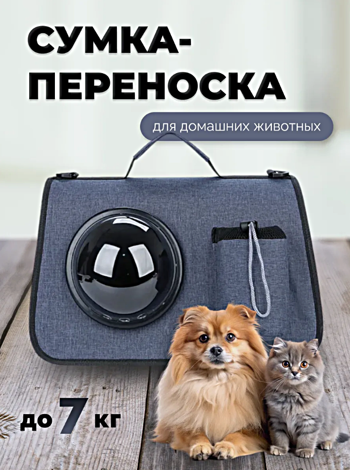 Переноска c иллюминатором для кошек и собак, Рюкзак-переноска для животных c системой вентиляции, Синий