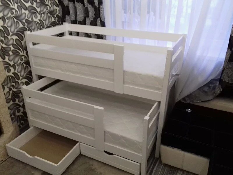 Детская кровать 160х80, двухъярусная, береза, от производителя, белая, без ящиков — фото 1