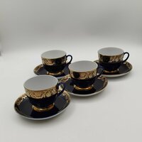 Набор из 4-х чайных пар, украшенных ажурным орнаментом, фарфор, крытье