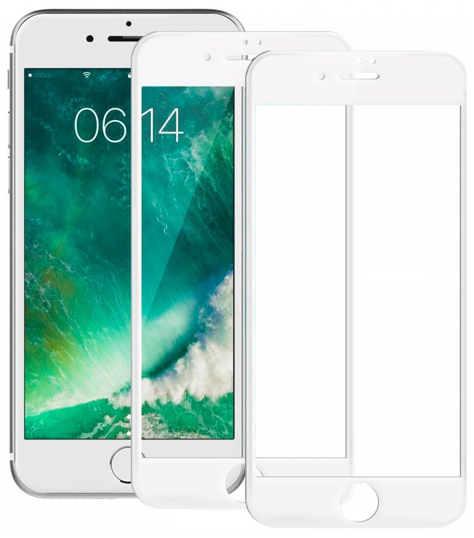 Комплект 2 шт Защитное стекло для IPhone 7/8/SE 2020 3D Slim на весь экран с белой рамкой