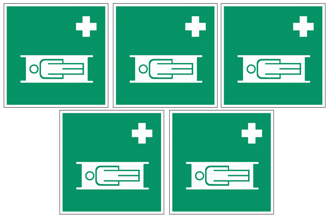 Информационный медицинский знак, наклейка . Средства выноса (эвакуации) пораженных Размер 150х150 мм. 5 шт.