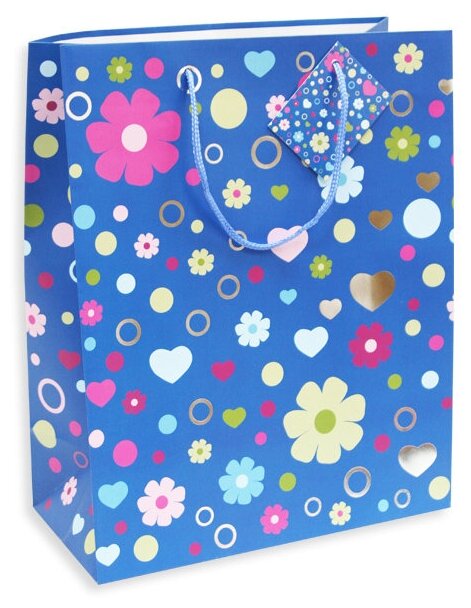 Подарочный пакет 26х32х13, бумажный, цветы, голубой GF 2616