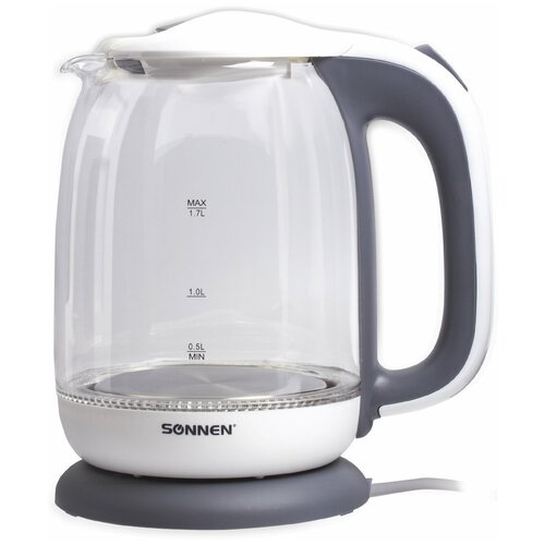 Чайник SONNEN KT-1792 17 л 2200 Вт закрытый нагревательный элемент стекло белый подсветка 454348 259900₽