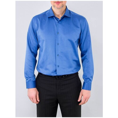 фото Рубашка мужская длинный рукав greg 223/199/1079/zv/1, приталенный силуэт / slim fit, цвет синий, рост 174-184, размер ворота 38