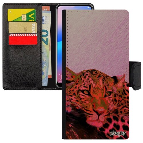 фото Защитный чехол-книжка на смартфон // huawei p20 pro // "леопард" зверь дизайн, utaupia, розовый