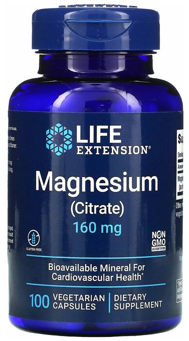 LifeExtension Magnesium (Citrate), магний, 160 мг, 100 вегетарианских капсу...