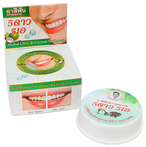 Тайская травяная отбеливающая зубная паста с экстрактом кокоса, Herbal Clove & Coconut Toothpaste, 5 Star Cosmetic, 25 гр.