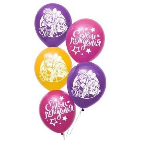фото Воздушные шары "с днем рождения", принцессы (набор 5 шт) 12 дюйм disney