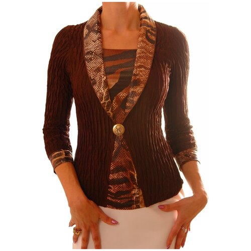 фото Блуза thedistinctive, нарядный стиль, прилегающий силуэт, укороченный рукав, размер m, коричневый