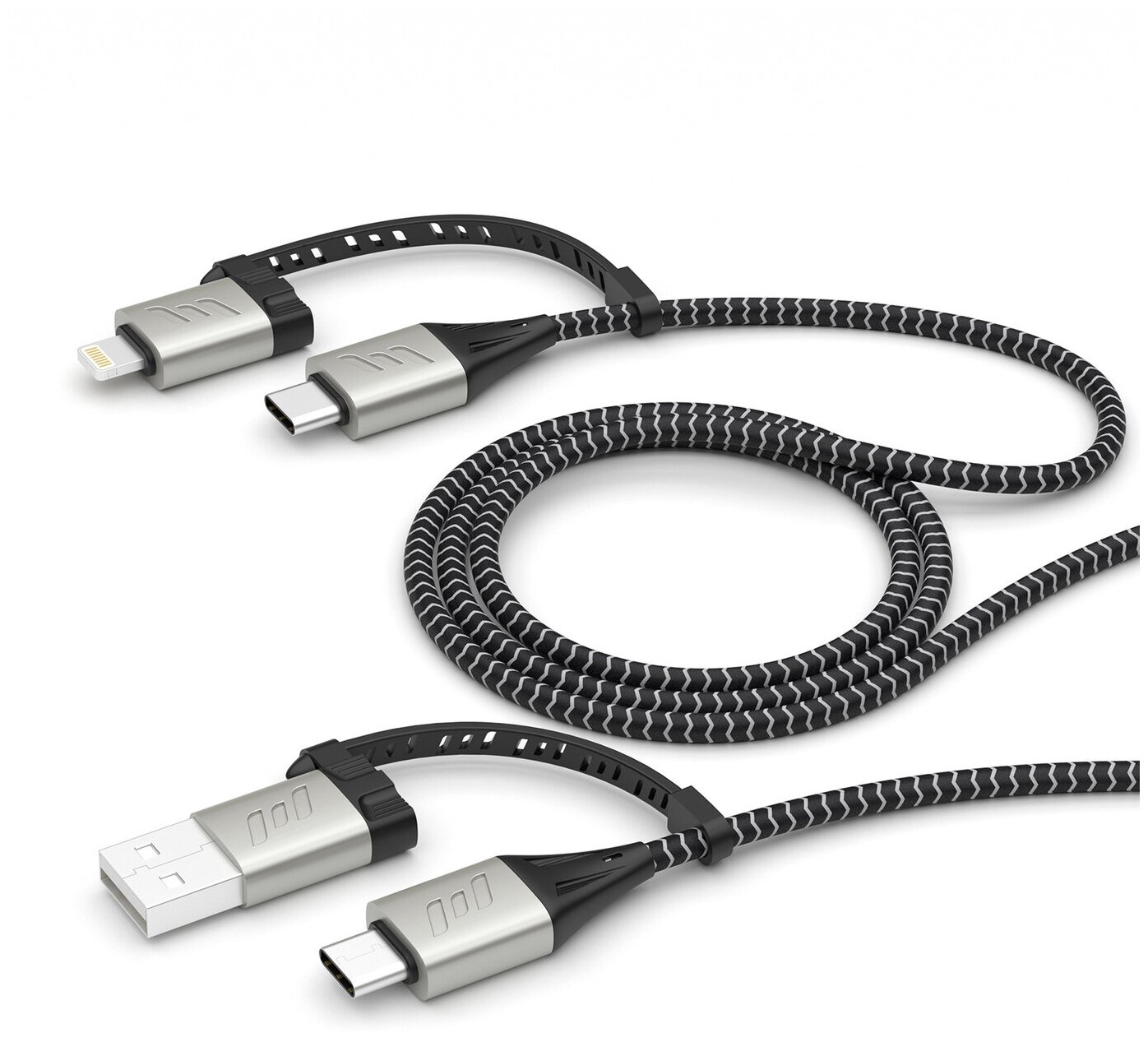 Кабель DEPPA 4 в 1, Lightning (m), USB Type-C (m), USB Type-C (m), USB A(m), 1.2м, черный - фото №1