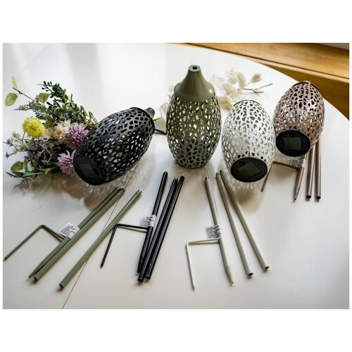 Садовый светильник фонарь Solar вечернее кружево на солнечной батарее, белый, 5 тёплых белых микро LED-огней, 94 см, Kae