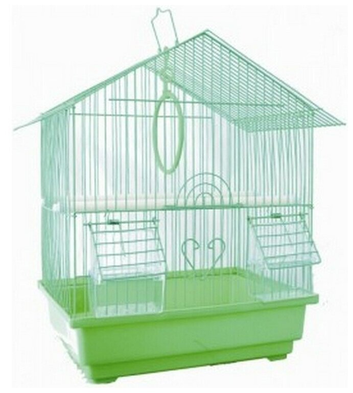Клетка для птиц 30 х 23 х 39 см, Домик, зеленая, 1 комплект