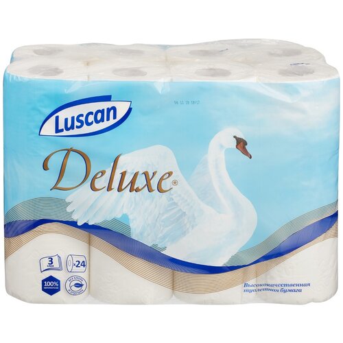 Купить Бумага туалетная Luscan Deluxe 3-слойная белая (24 рулона в упаковке), белый, первичная целлюлоза, Туалетная бумага и полотенца