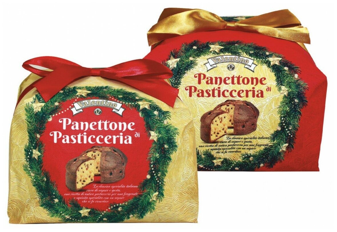 Кекс VALENTINO Рождественский Panettone di Pasticceria с изюмом и цукатами, 1000 гe VALENTINO с изюмом и цукатами 1000гр, Италия (красная упаковка) - фотография № 2