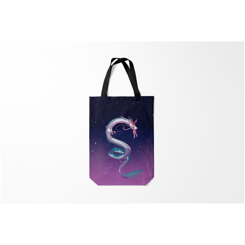 фото Сумка-шоппер / 31х42 см / аниме / унесенные призраками тихиро летает с драконом в ночном небе burnettie