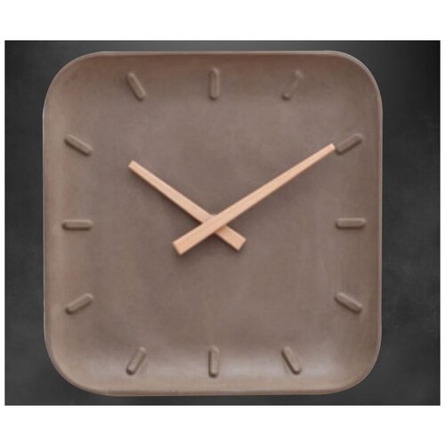 Часы настенные квадратные из бетона Vilart 18-311 средние, для кухни, спальни, детской, кварцевый механизм с плавным ходом, цвет бежевый, размеры 25,5x5,5 см, работа от 1 пальчиковой батарейки тип АА