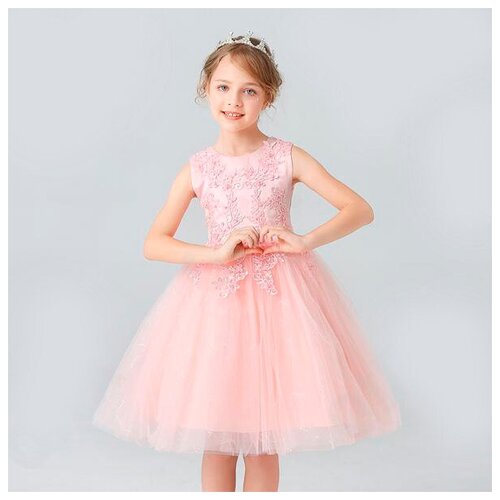 Праздничное платье для девочек розовое из вискозы с подкладкой из хлопка (рост 120)
