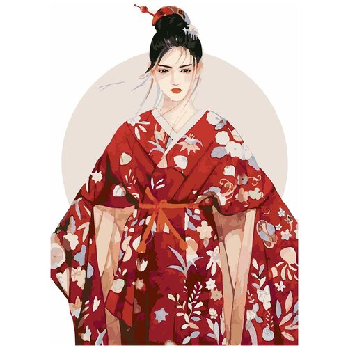 фото Картина по номерам японка в кимоно, 80 х 120 см красиво красим