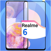 Защитное стекло на телефон Realme 6 / Противоударное олеофобное стекло для смартфона Реалми 6