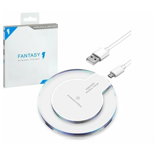 Высокоскоростное беспроводное зарядное устройство универсальное Fantasy K9 Wireless Charger для всех устройств, поддерживающих Qi стандарт беспроводной зарядки, с LED индикатором, белый