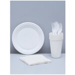 Набор одноразовой посуды, 6 персон, цвет белый - изображение