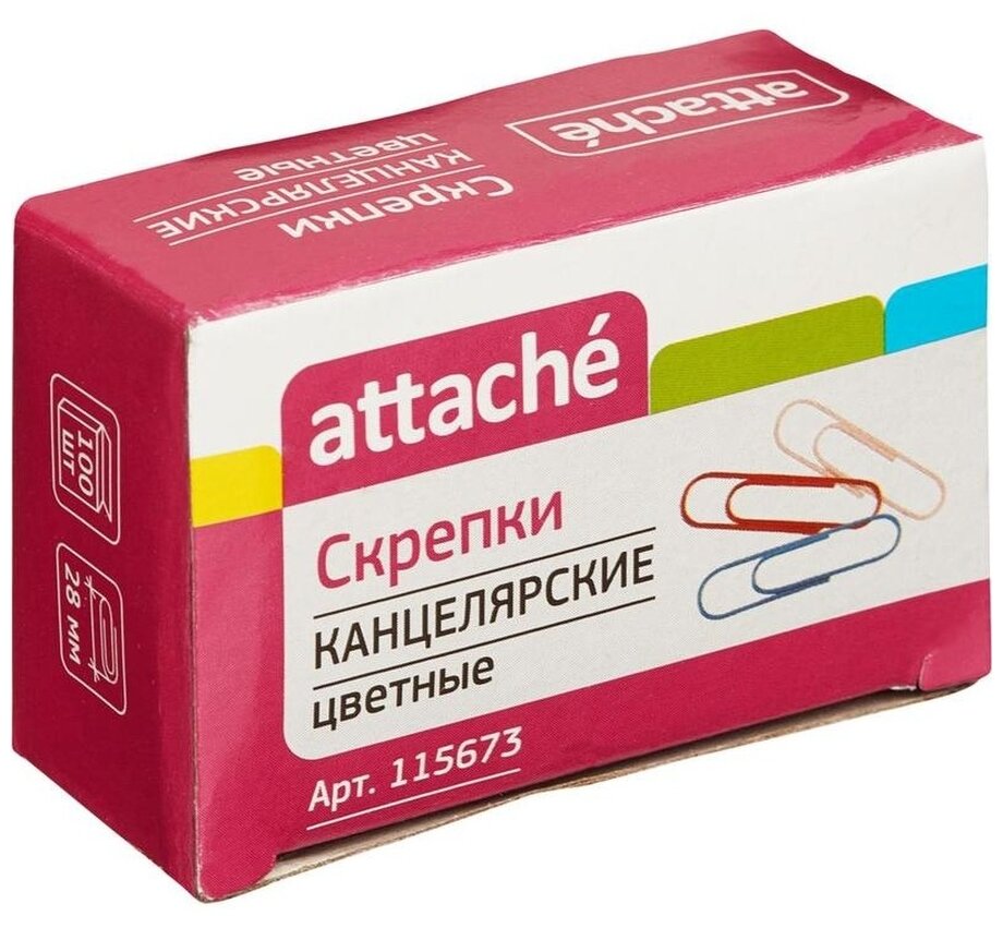 Скрепки Attache, 28, полимерное, овальная, 100 шт, в картонной коробке (разноцветный)