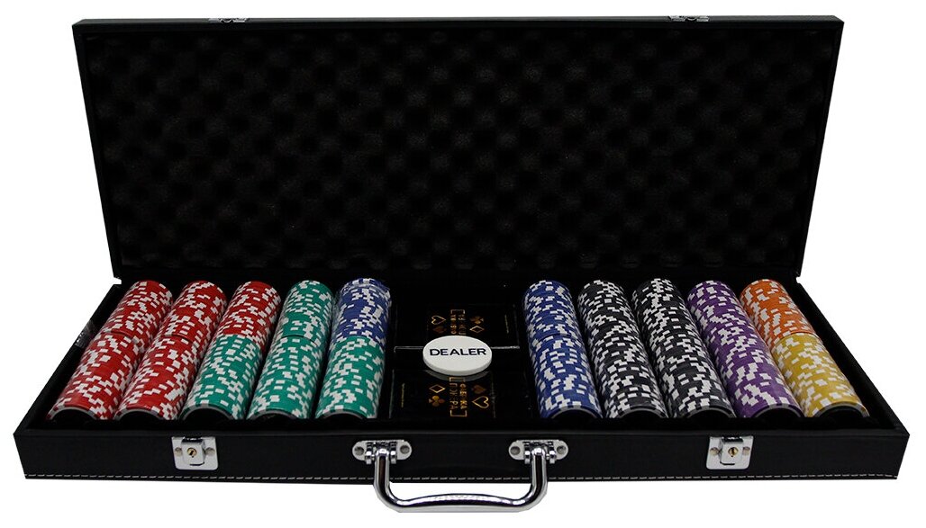 Премиум-набор из 500 фишек для покера с номиналом в кожаном кейсе Фабрика игр - фото №3
