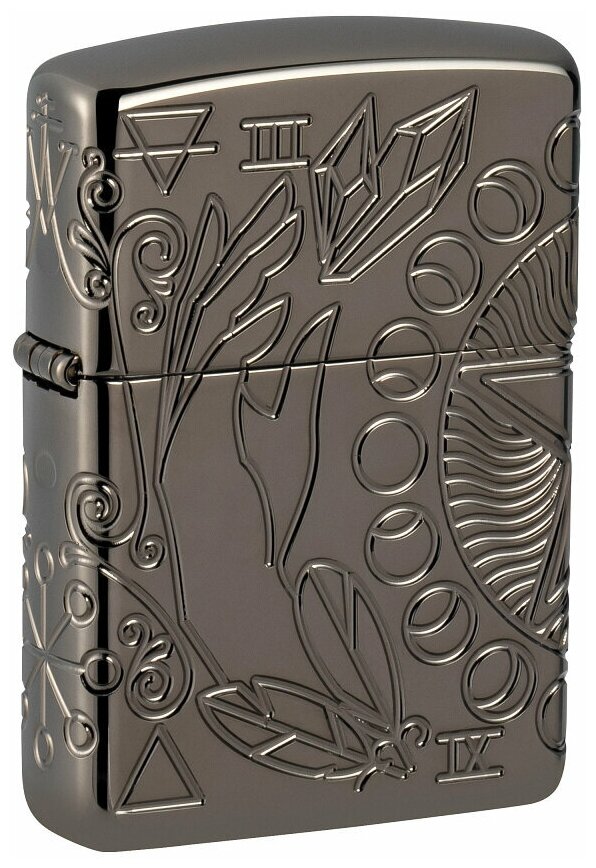 Зажигалка ZIPPO Armor Wicca Design с покрытием Black Ice, латунь/сталь, чёрная, 38x13x57 мм