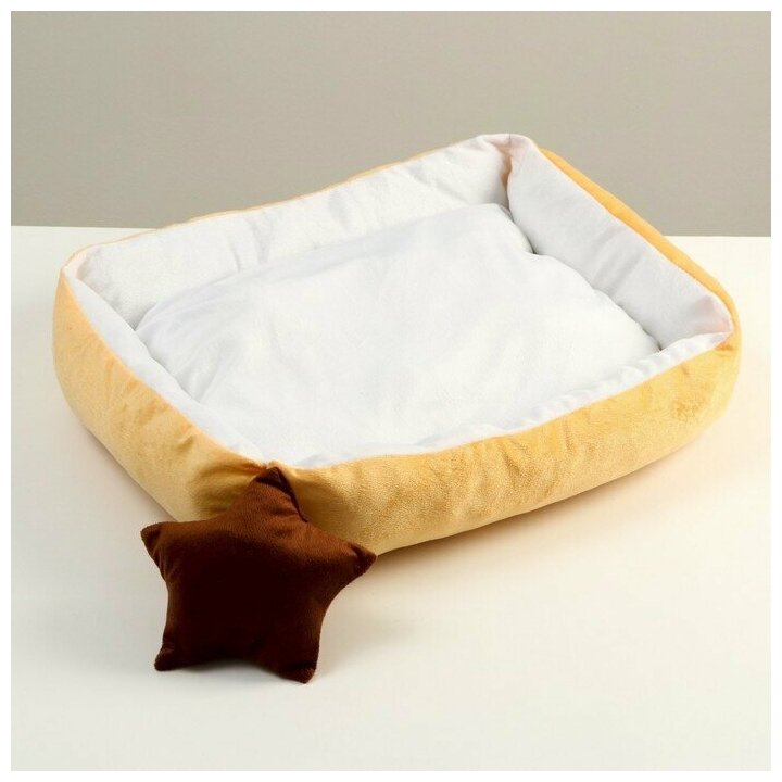 Пижон Лежанка мягкая прямоугольная со съемной подушкой + игрушка звезда, 54 х 42 х 11 см, персик - фотография № 3