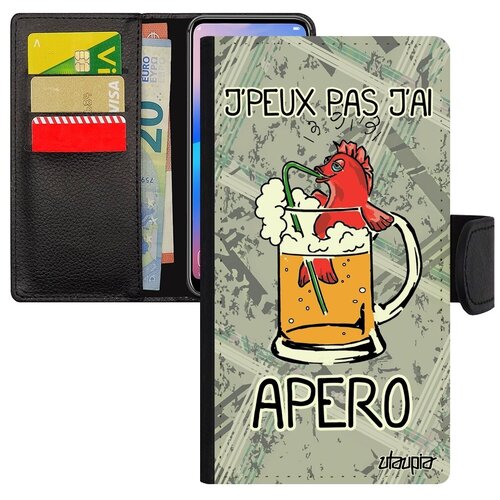 фото Ударопрочный чехол-книжка на смартфон // iphone 8 plus // "не могу - у меня аперитив!" прикольный шутка, utaupia, серый