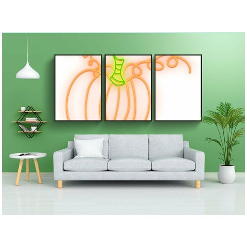 фото Набор модулных постеров для интерьера "хэллоуин, неоновая тыква, тыква" 60x90 см. в тубусе, без рамки lotsprints