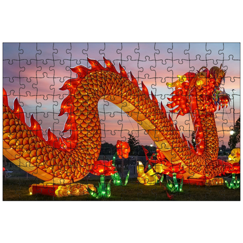 фото Магнитный пазл 27x18см."дракон, китайский язык, фонарь" на холодильник lotsprints