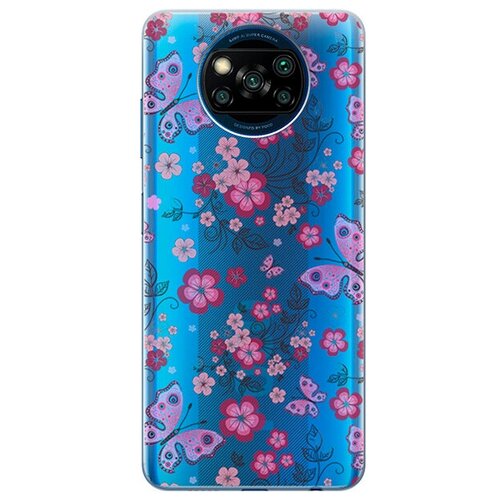 фото Ультратонкий силиконовый чехол-накладка для xiaomi poco x3 / x3 pro с 3d принтом "butterflies and flowers" gosso