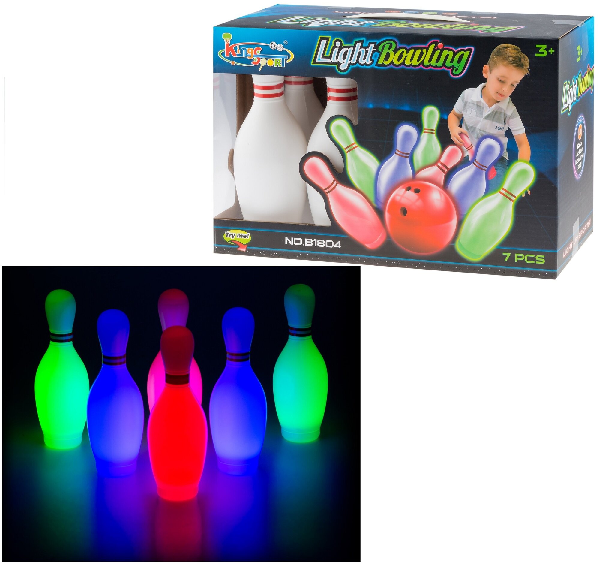 Набор Боулинг / Набор кегли с подсветкой с мячом / Боулинг для игр на улице и дома